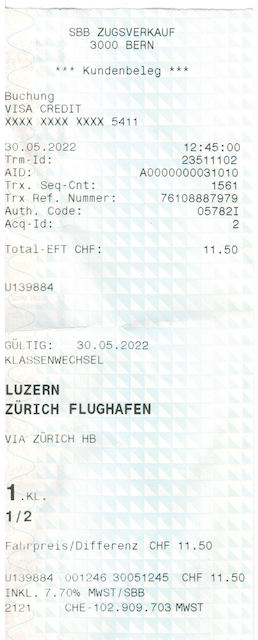 Class upgrade using Swiss Travel Pass from Lucerne to Zurich Airport
