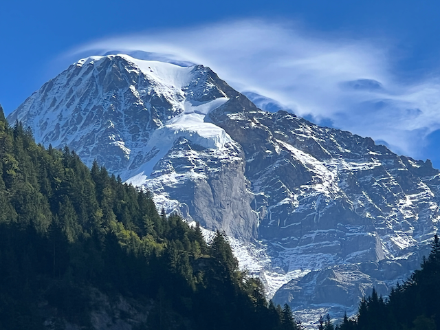 September Lauterbrunnen Valley in Switzerland looking up towards Jungfrau
