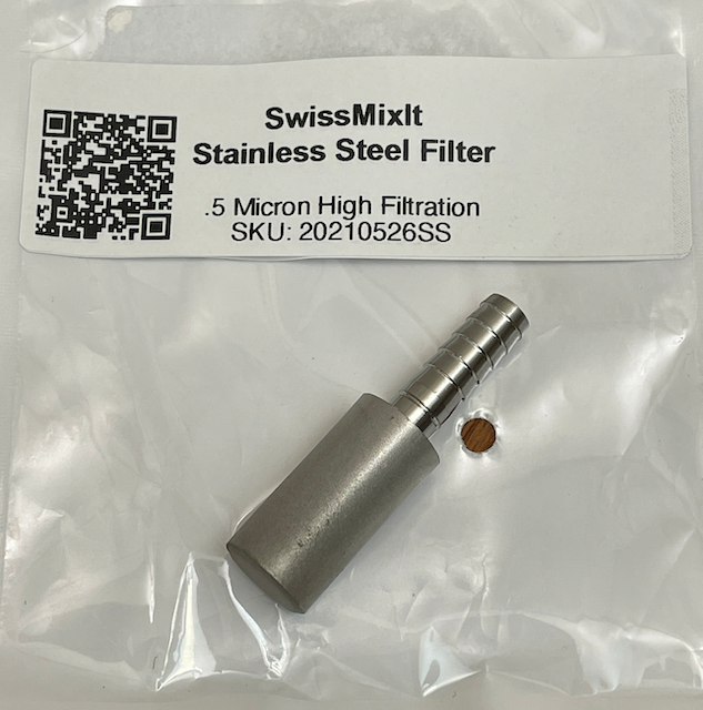 Stainless Steel .5 Micron high filtration element with 1/4 inch attach point. Used for pump tops on Mason jars or other container pumps that allow a 1/4 inch tube connection. This is for making oil infusions. Allows you to mix and extract in same Mason jar and then pump out oil and extract while filter leaves and particulates behind.