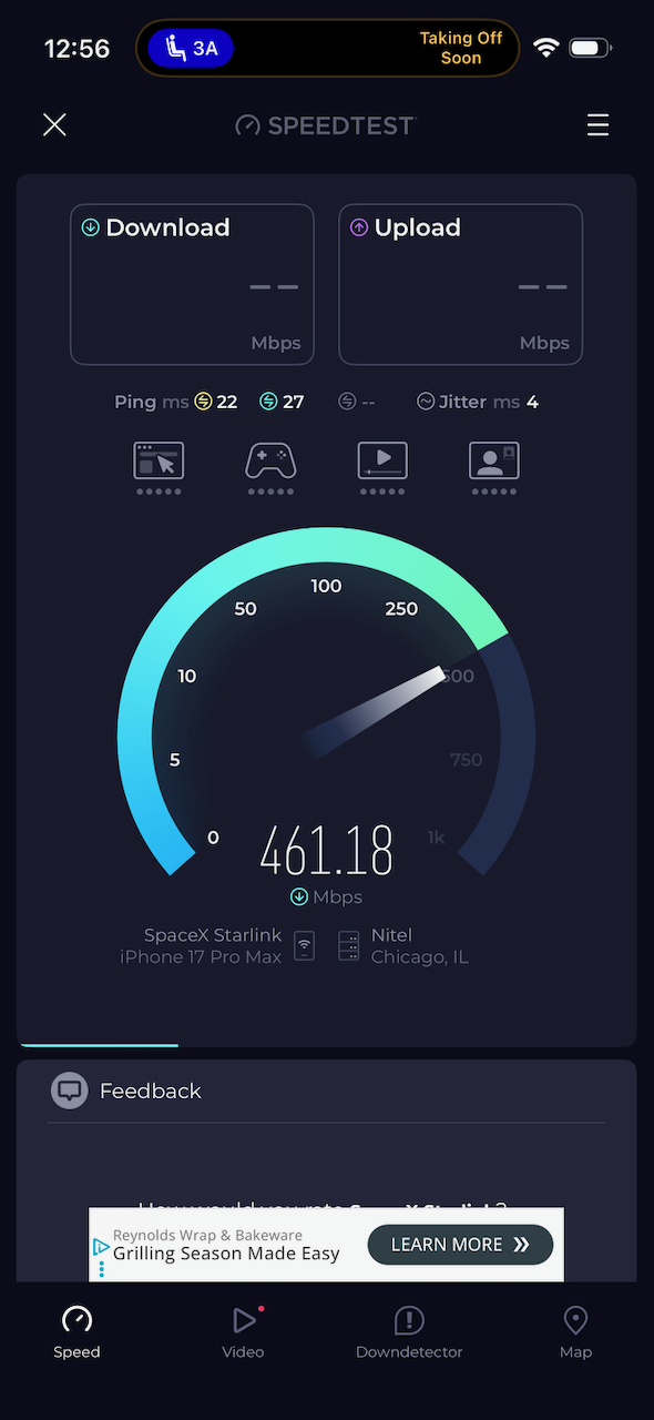 United Starlink Download at 461 Mbps is Unbelievably Fast